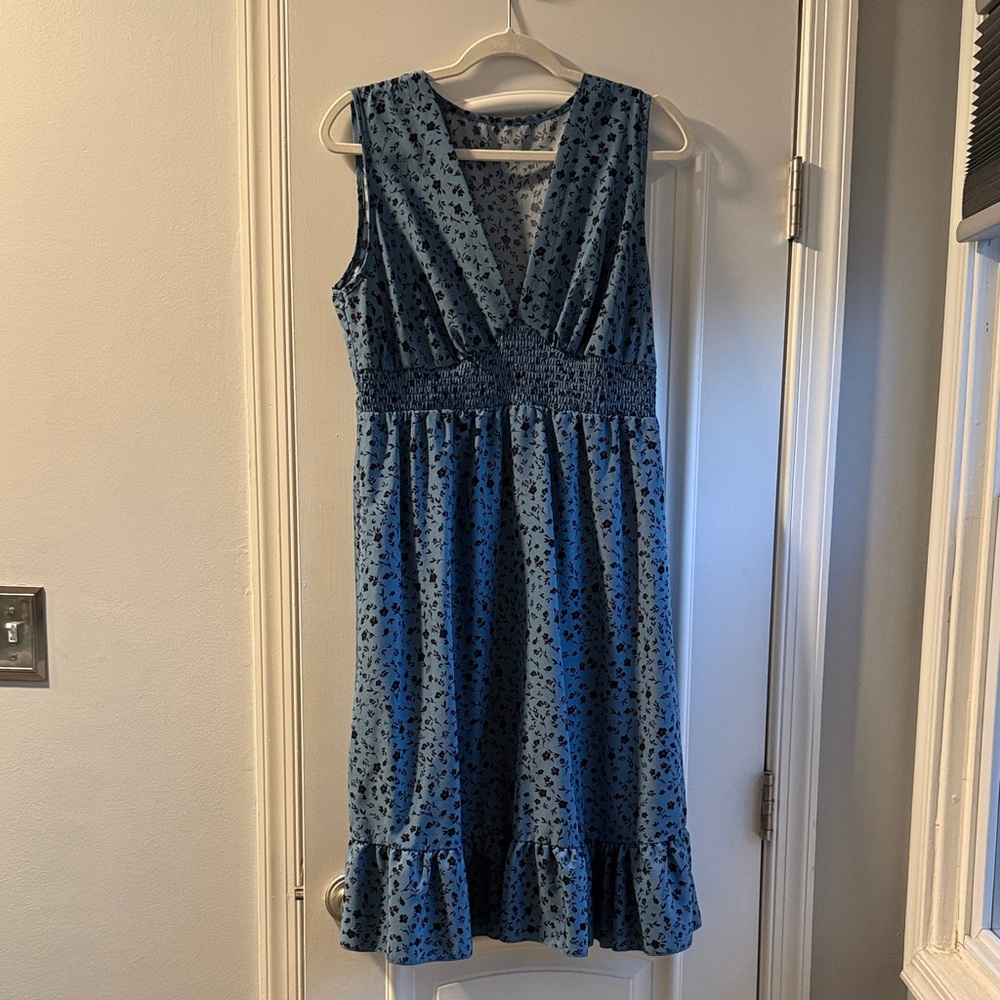 Blue Floral Sleeveless Dress